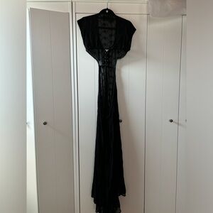 REFORMATION black lace sheer lace-up tie open back cut-out vneck maxi dress XS/S